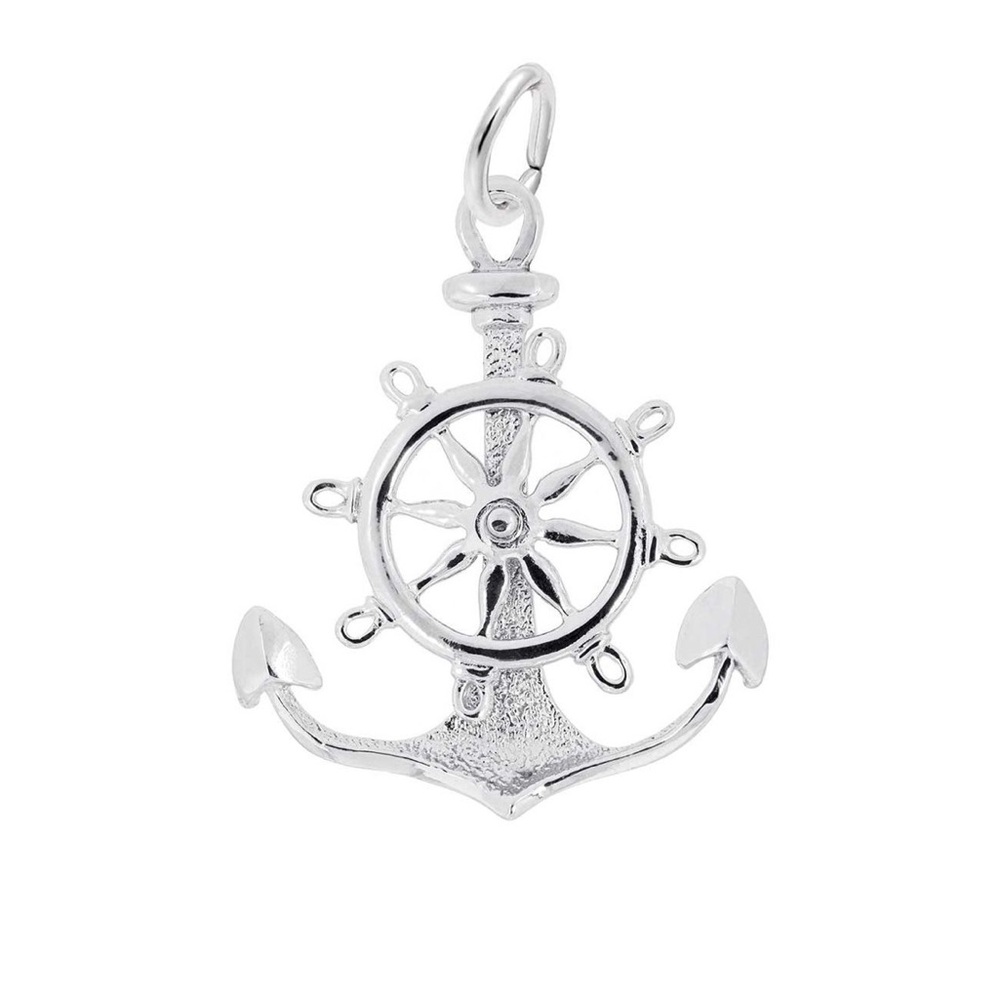 Sterling Silver Large Mariners Anchor And Wheel 3D Pendant/ Charm Nautical